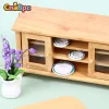 1:12 Dollhouse Mini Double Door Locker Cupboard Cabinet Closet Ceramic Plates Dining Room Table And Chairs Furniture Kitchen Toy